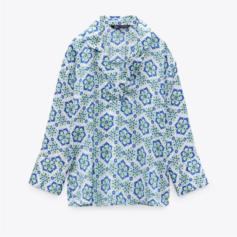 Zara Floral Blue and Green Blouse - Picture 2 of 4